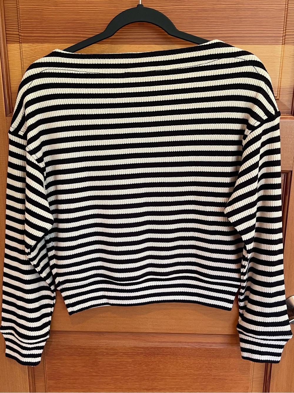 CLOSET CLOSEOUT SALE - MADEWELL Black Cream Striped Knit Boatneck Sweater - NWT - Picture 8 of 11